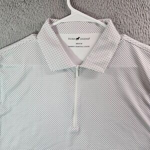 Horn Legend Polo Shirt Men Medium‎ Bamboo 1/4 Zip Short Sleeve Geometric White